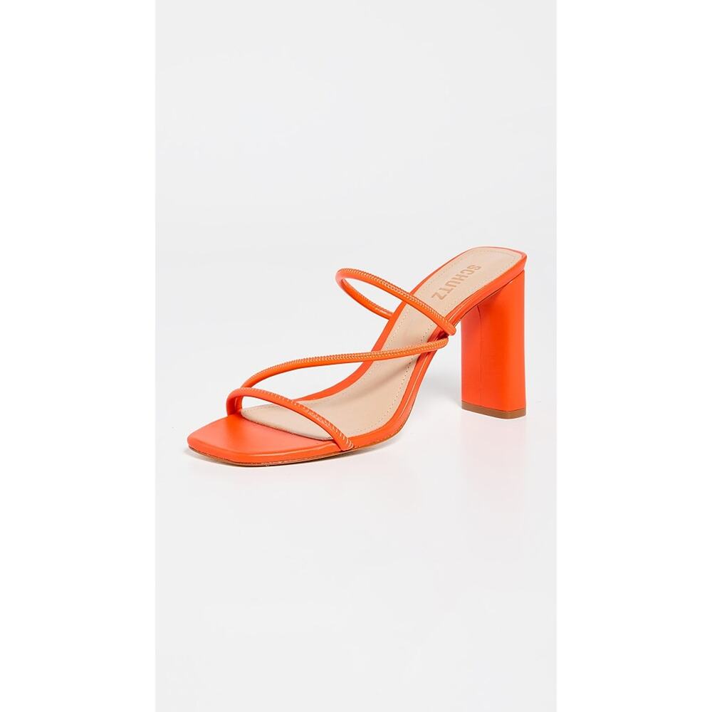 Schutz Chessie Mid Leather Mid Heel Sandals Orange Size 8.5